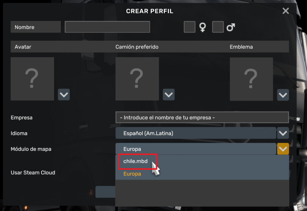 cambia el módulo de «europe» a «chile.mbd».
